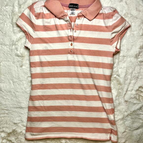 Wet seal Striped Pink Polo Shirt - Picture 4 of 7